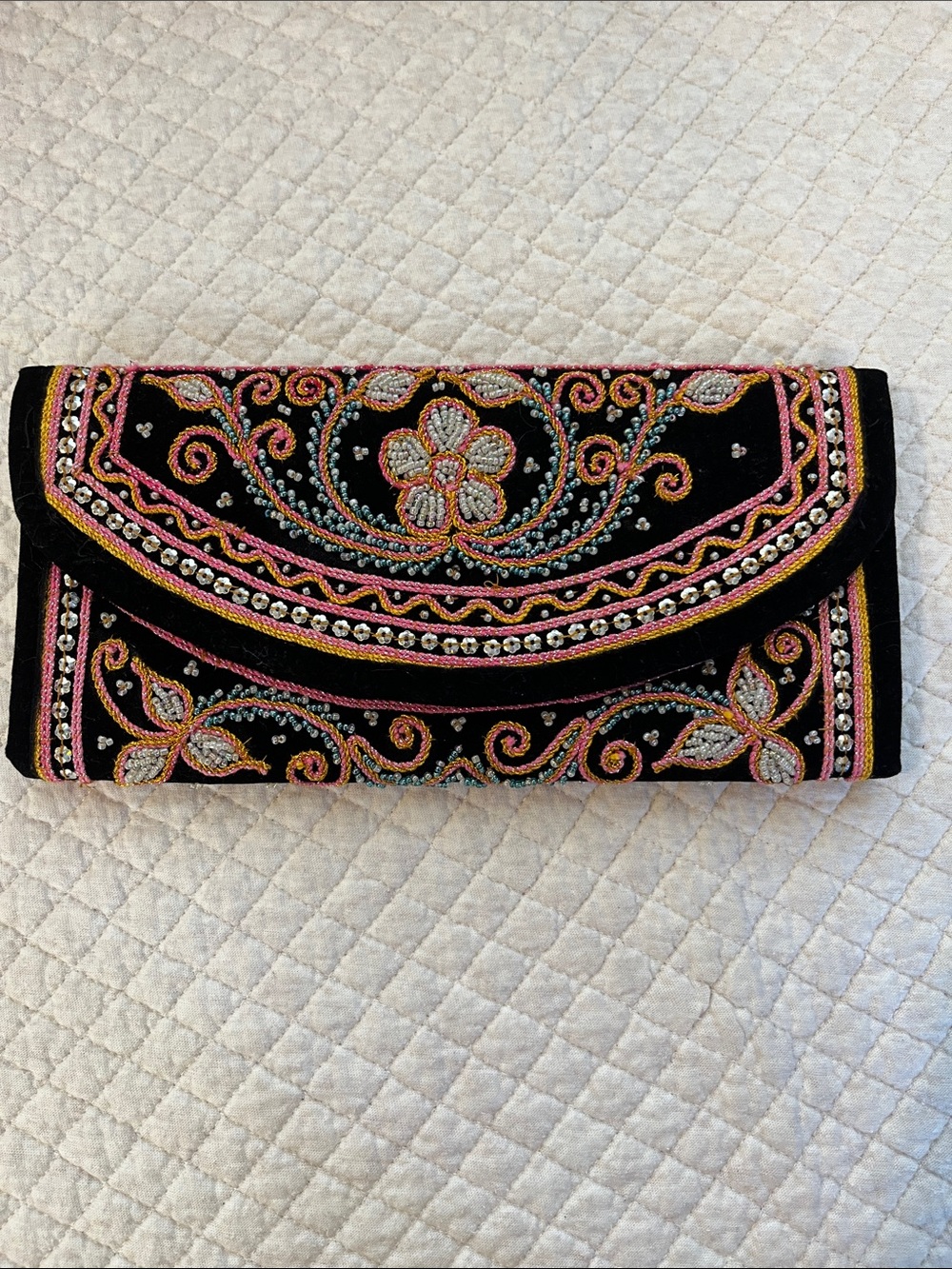 Hand beaded clutch
